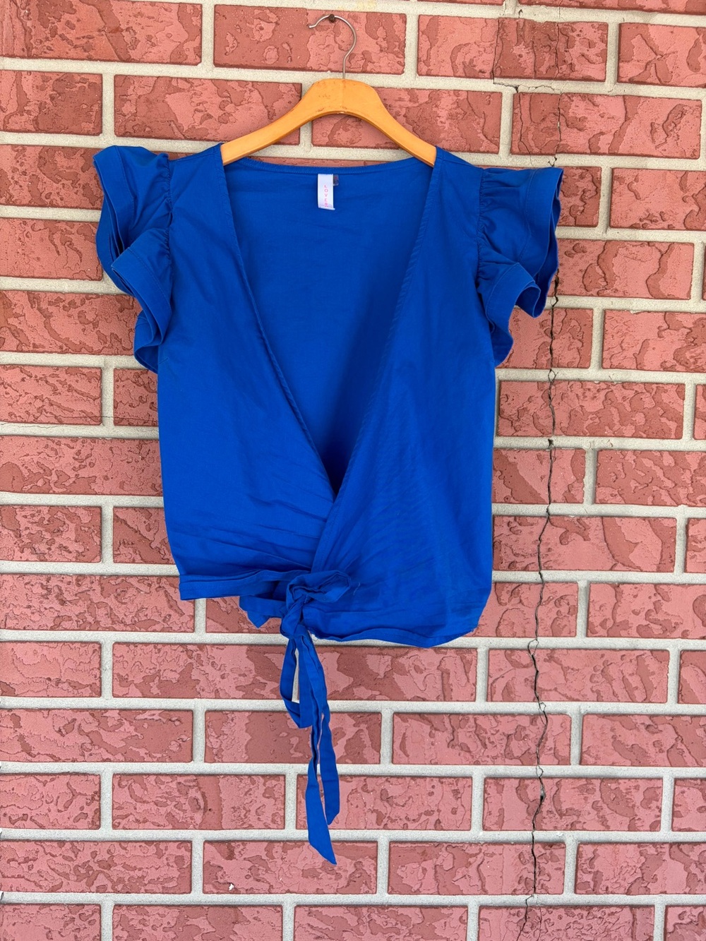 Tie-Front Flutter Sleeve Blouse in Cobalt Blue